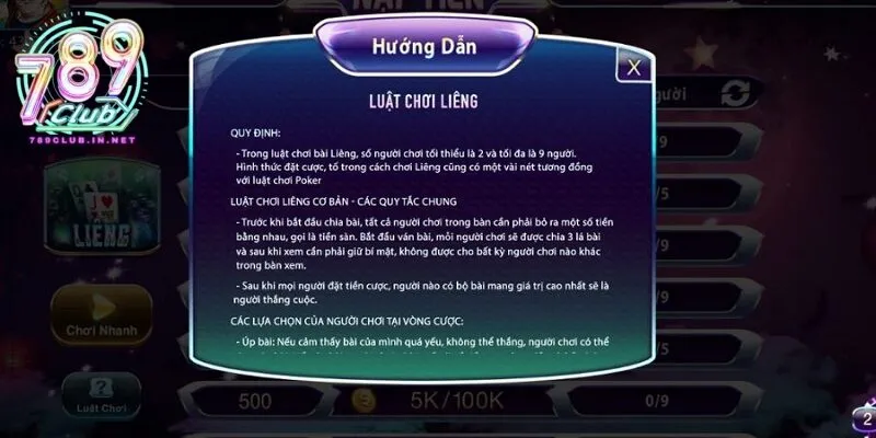 Luật chơi và cách tính điểm trong bài liêng tại 789club